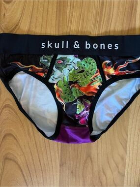 Skull & Bones Dragon Print Bikini Briefs - Black, Green, Orange, Purple